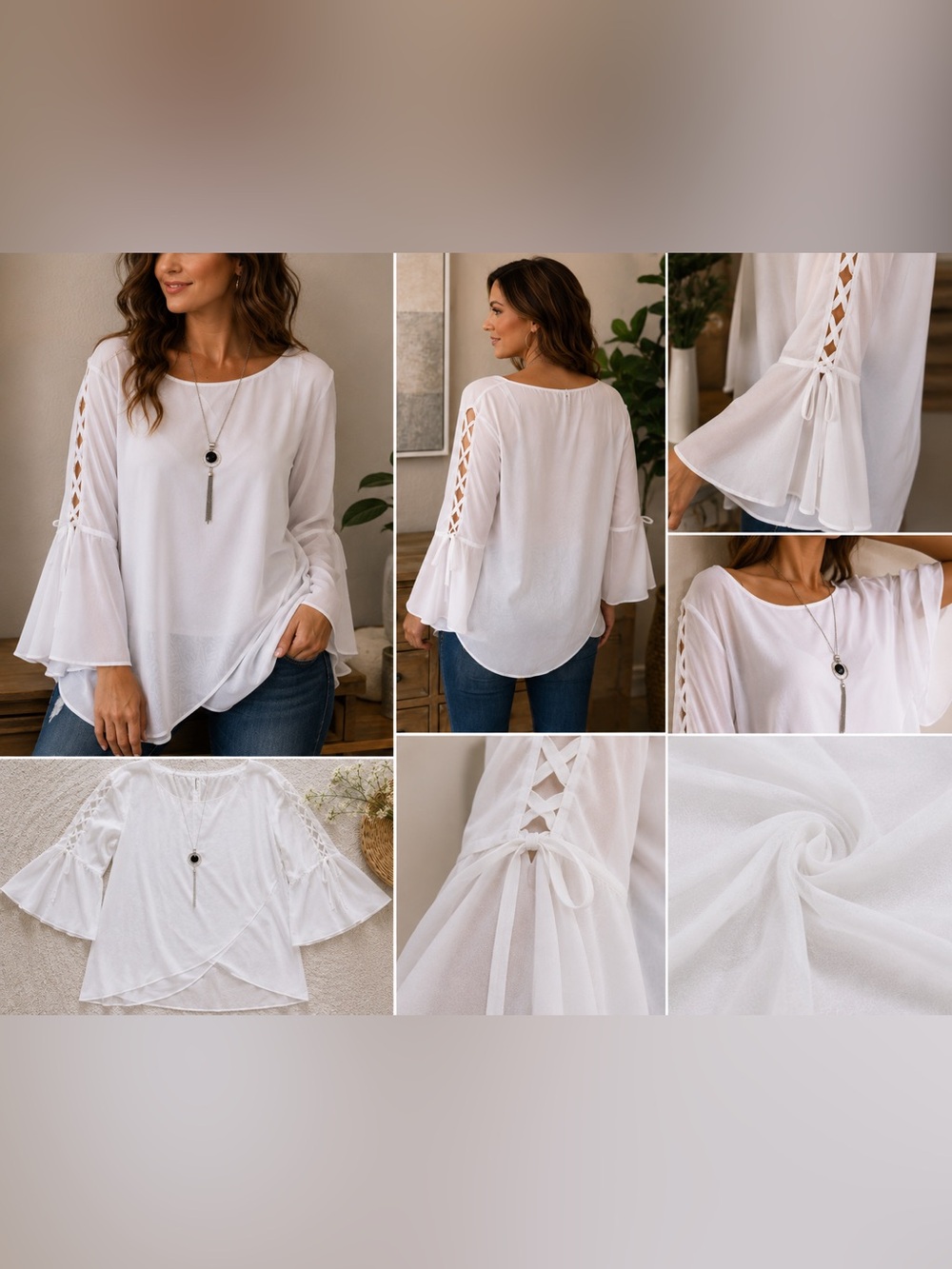Alyx NWT White Bell Sleeve Blouse | Lace Up Sleeve Top | Flowy Asymmetrical XXL